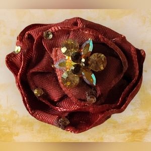 Vintage Jeweled Cara NY Rust Colored Fabric Pin /Hair Clip